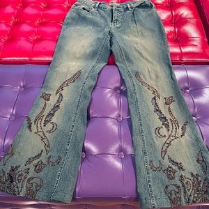 Liquid Jeans Beautiful & Bad Ass Embroidered & Cut Out Flared Bottom Jeans - 5